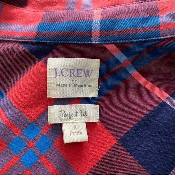 J. CREW Perfect Fit Red & Blue Button Down Shirt Women SP Small Petite - Picture 5 of 5